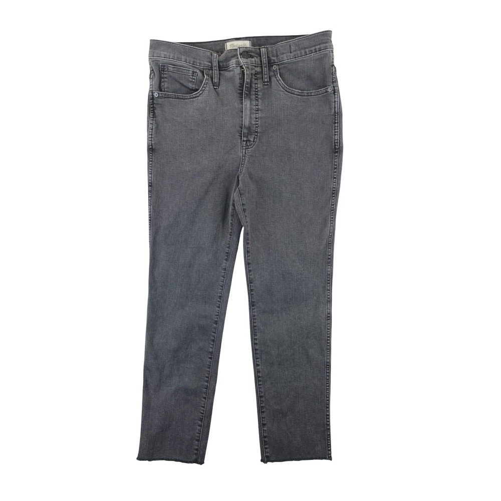 Madewell Stovepipe Straight Leg Jeans Womens 30 Black Raw Hem Stretch Denim